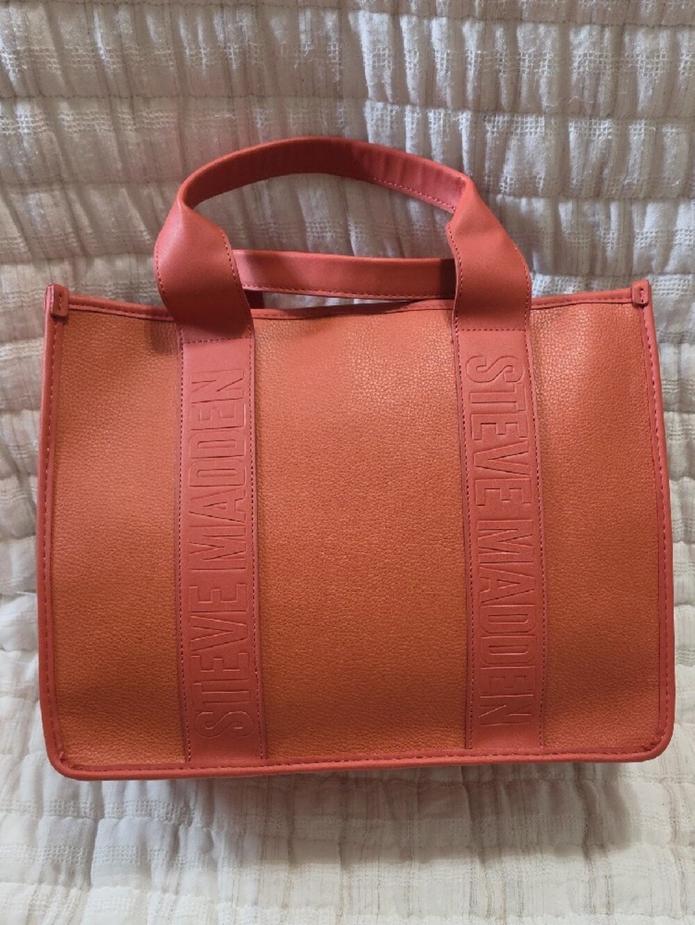 Steve Madden Terracotta/Hot Sauce Satchel Tote with Logo Strap And Cardholder - Picture 7 of 7